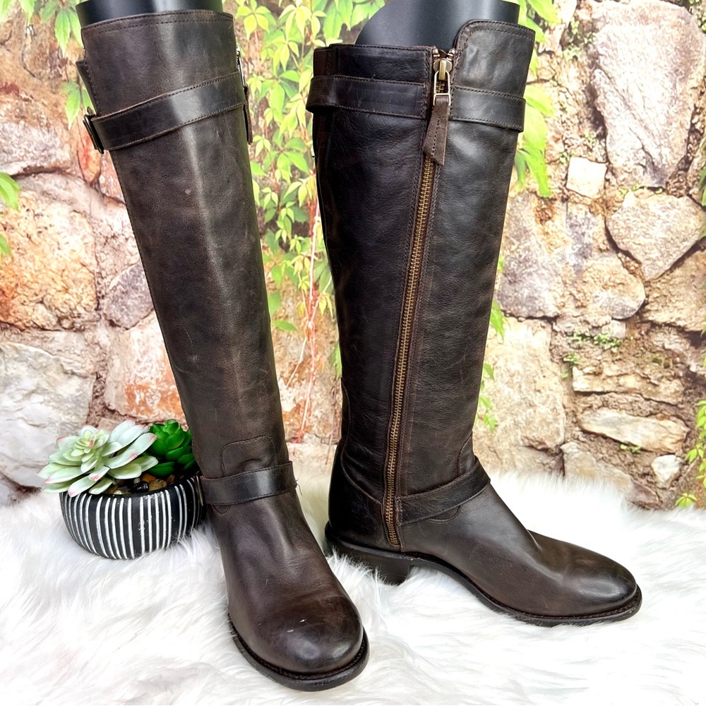 SONORA Quiet Luxury Equestrian Distressed Brown Leather Riding Boots, 6B - Picture 8 of 14
